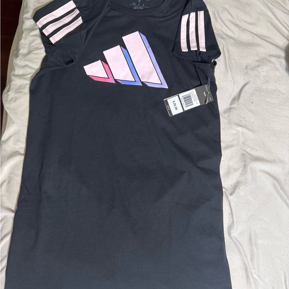 NWT adidas Black Tee with Pink and Lavender Gradient Logo